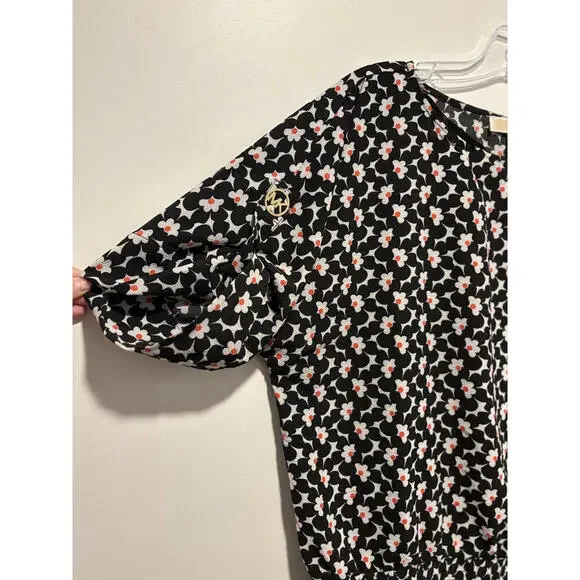Michael Kors Black Floral Puff Sleeve Blouse Large - Picture 3 of 7